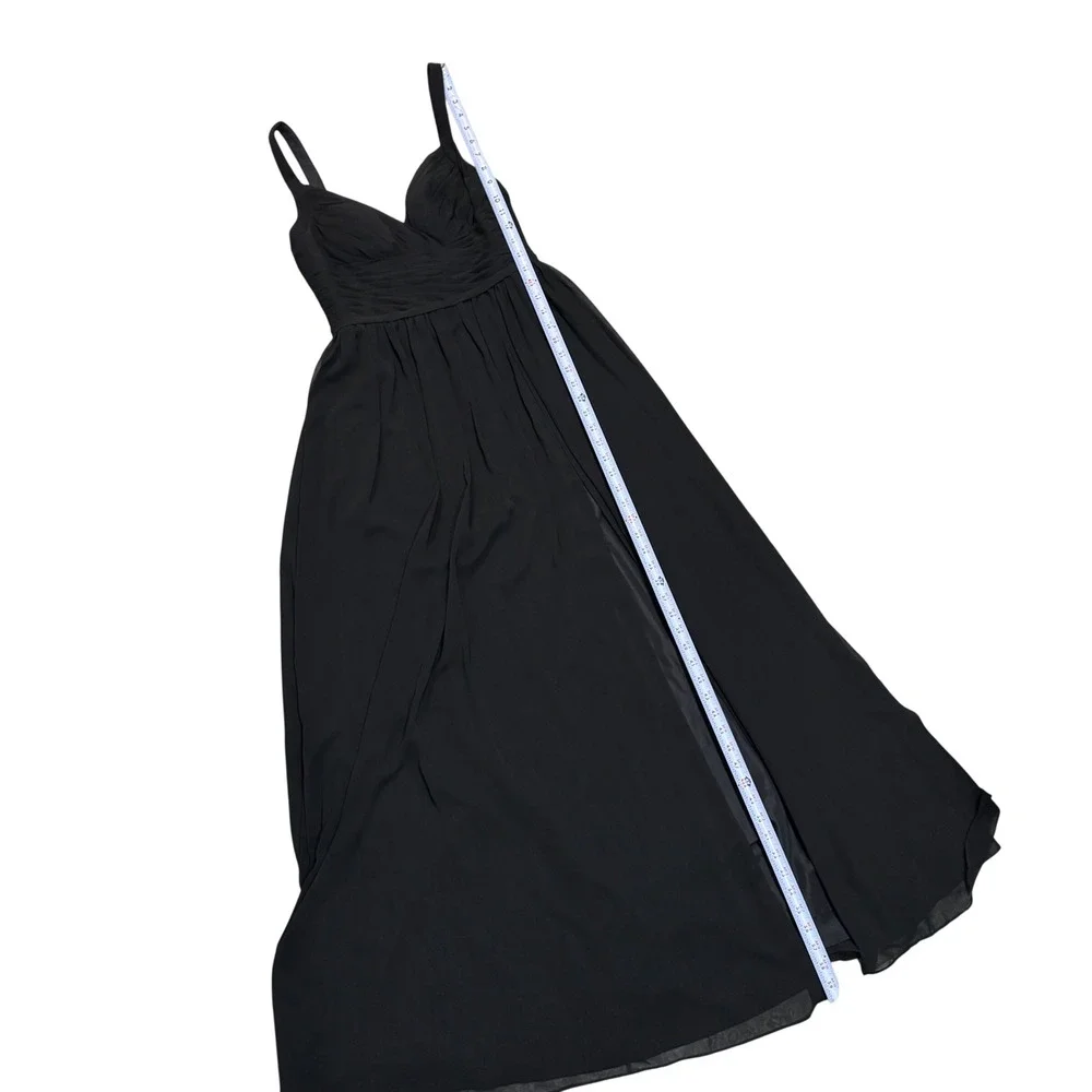 Azazie Maxi Dress Women A6 Black Excellent Ruched Chiffon Formal Gown Slit